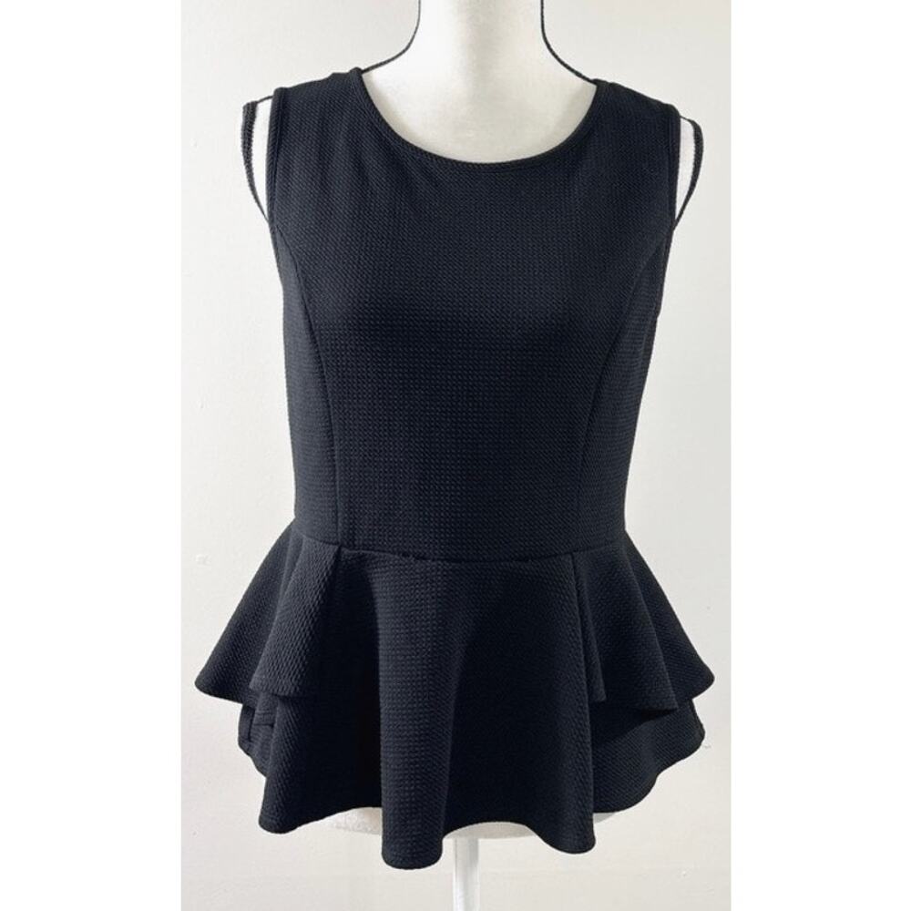 Thalia Sodi Tiered Black Sleeveless Textured Peplum Top - Size M
